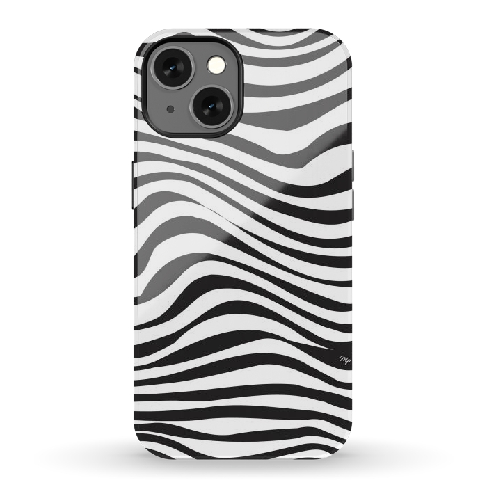 iPhone 13 StrongFit Modern retro black and white waves by Martina
