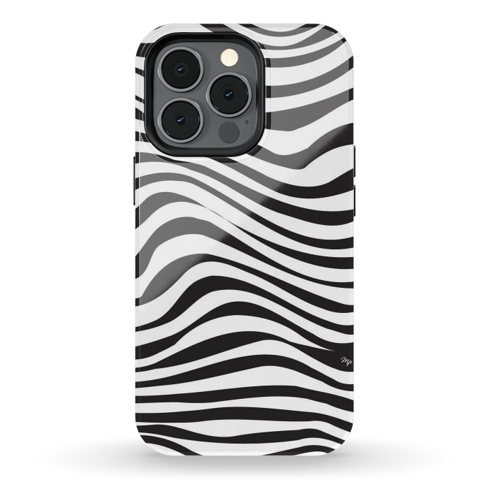 iPhone 13 pro StrongFit Modern retro black and white waves by Martina
