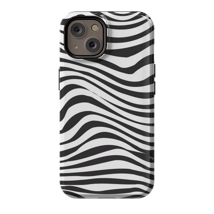 iPhone 14 StrongFit Modern retro black and white waves by Martina