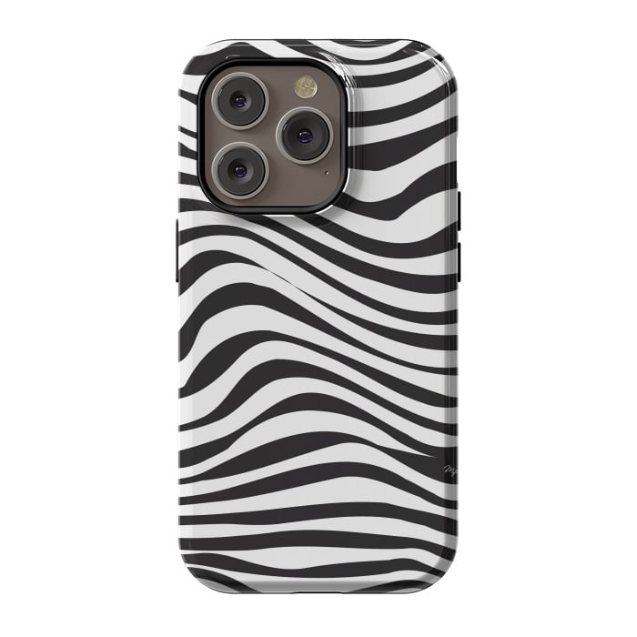 iPhone 14 Pro StrongFit Modern retro black and white waves by Martina