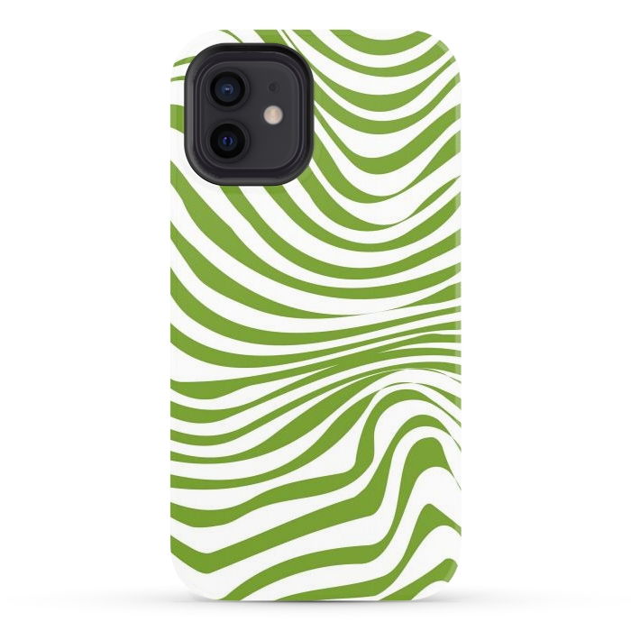iPhone 12 StrongFit Modern retro cool green waves by Martina