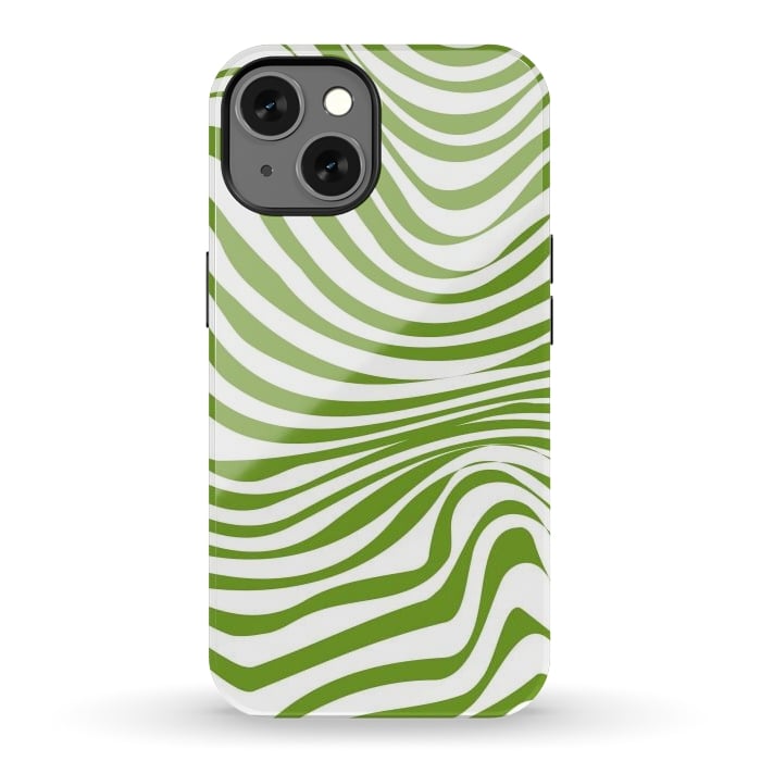 iPhone 13 StrongFit Modern retro cool green waves by Martina