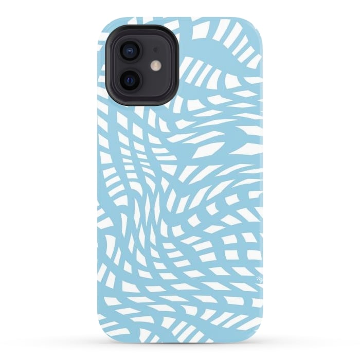 iPhone 12 StrongFit Modern retro blue wave cubes by Martina