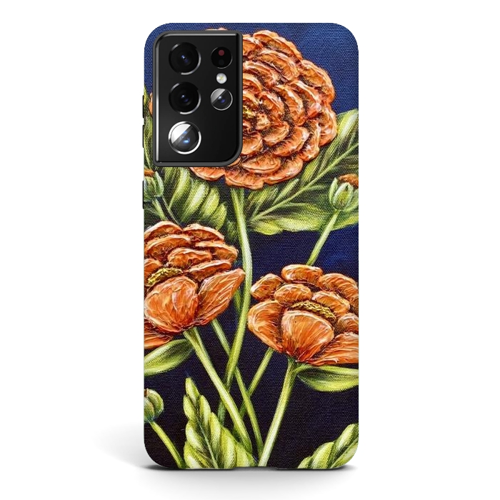 Galaxy S21 ultra StrongFit Orange Peonies by Denise Cassidy Wood