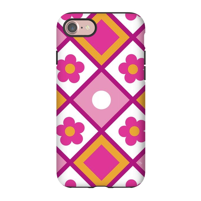 iPhone 7 StrongFit Funky retro pink flowers by Martina