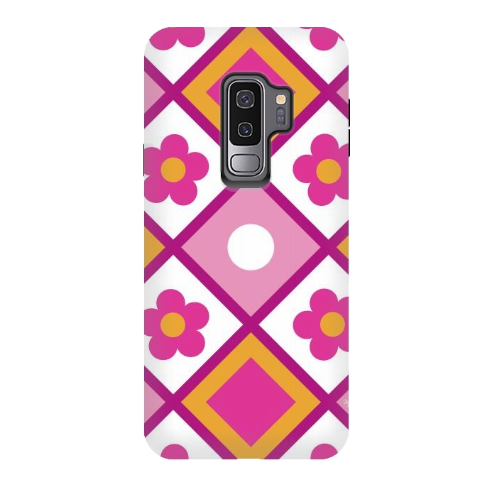 Galaxy S9 plus StrongFit Funky retro pink flowers by Martina