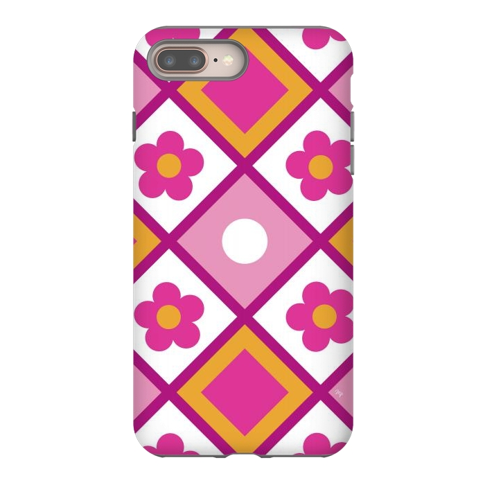 iPhone 8 plus StrongFit Funky retro pink flowers by Martina