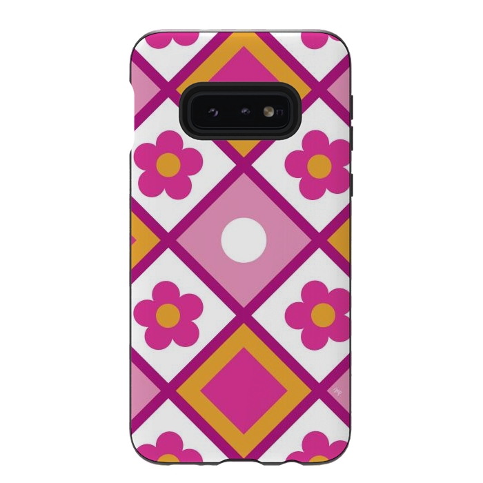 Galaxy S10e StrongFit Funky retro pink flowers by Martina