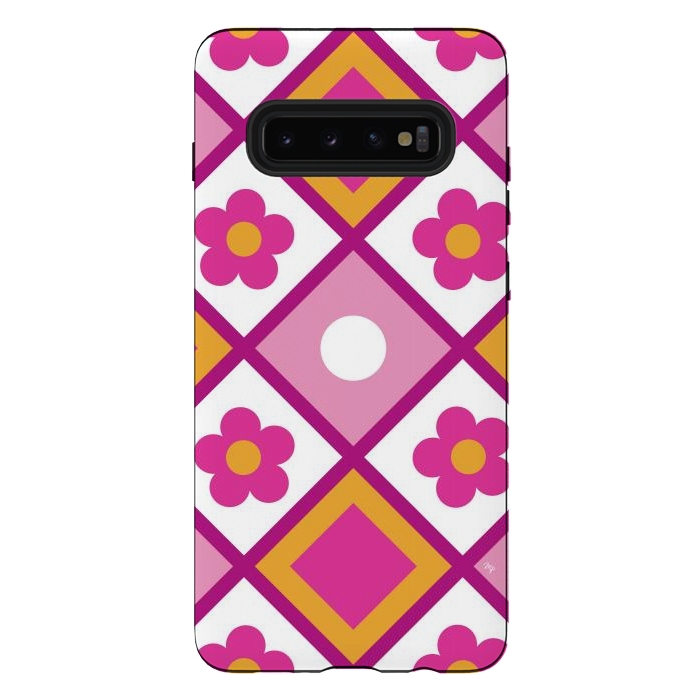 Galaxy S10 plus StrongFit Funky retro pink flowers by Martina