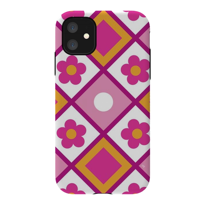 iPhone 11 StrongFit Funky retro pink flowers by Martina