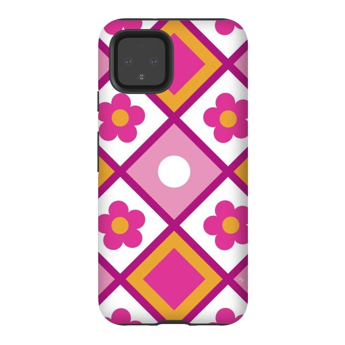 Pixel 4 StrongFit Funky retro pink flowers by Martina