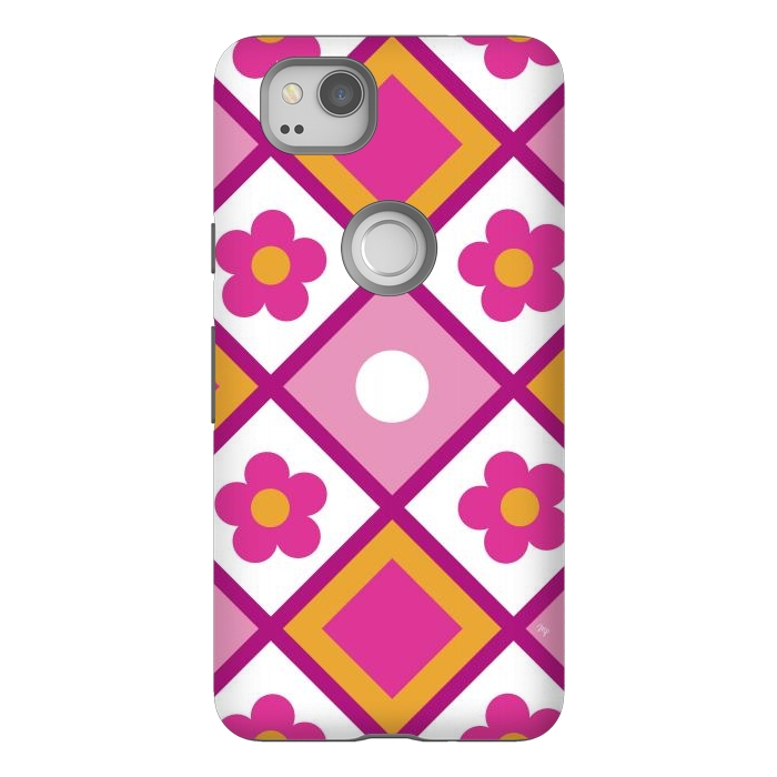 Pixel 2 StrongFit Funky retro pink flowers by Martina