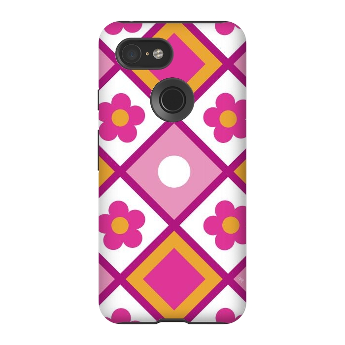 Pixel 3 StrongFit Funky retro pink flowers by Martina