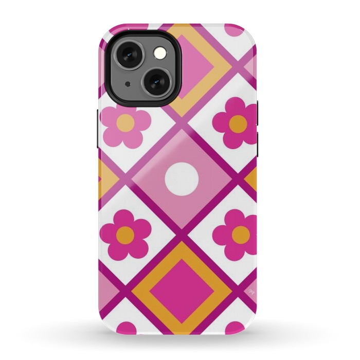 iPhone 12 mini StrongFit Funky retro pink flowers by Martina