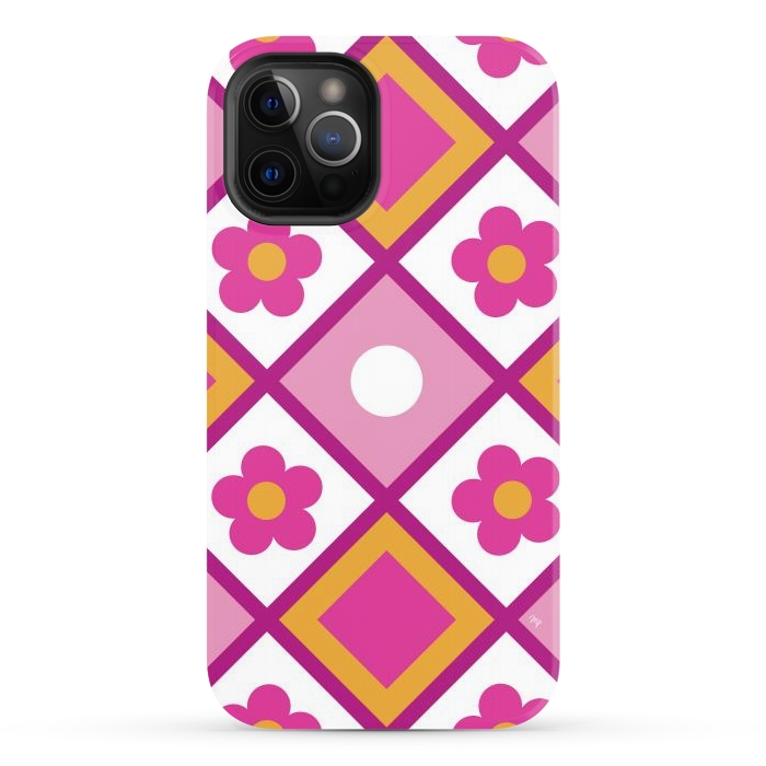 iPhone 12 Pro StrongFit Funky retro pink flowers by Martina