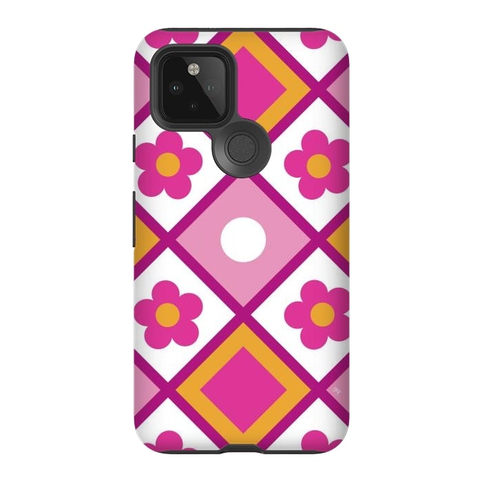 Pixel 5 StrongFit Funky retro pink flowers by Martina
