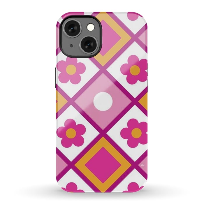iPhone 13 StrongFit Funky retro pink flowers by Martina