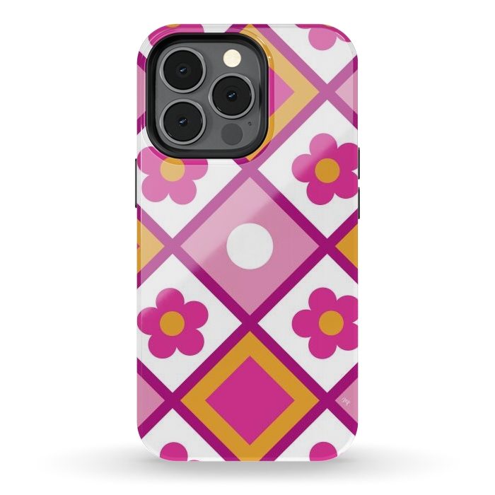 iPhone 13 pro StrongFit Funky retro pink flowers by Martina