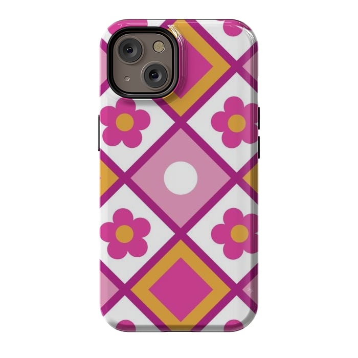 iPhone 14 StrongFit Funky retro pink flowers by Martina