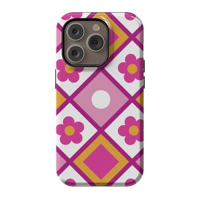 iPhone 14 Pro StrongFit Funky retro pink flowers by Martina