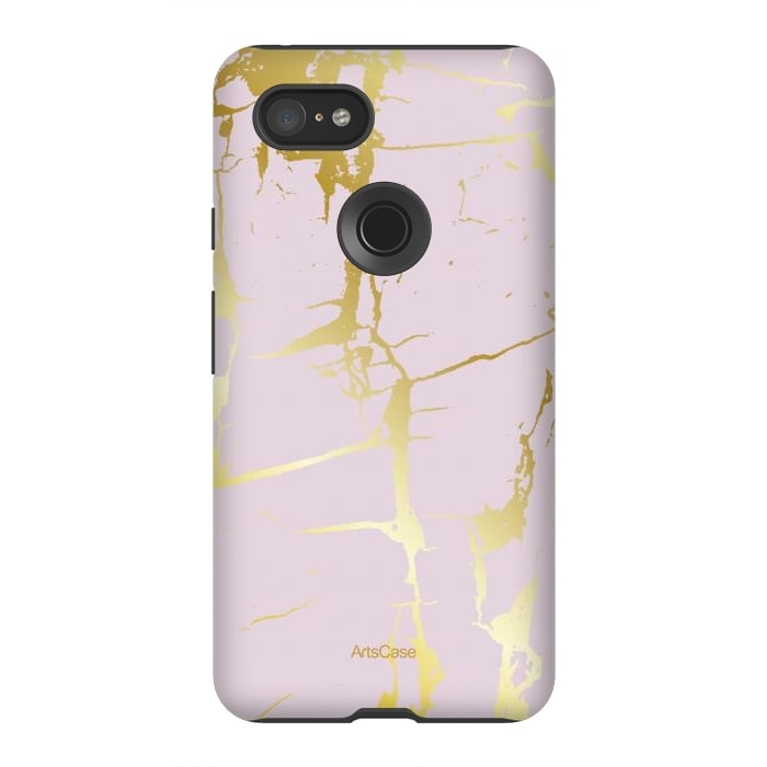 Pixel 3XL StrongFit Marble Gold Grunge by ArtsCase