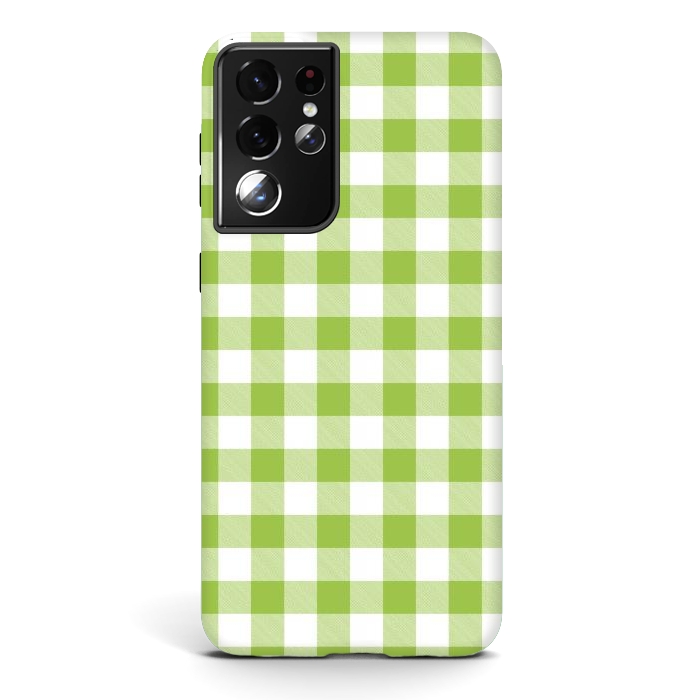 Galaxy S21 ultra StrongFit Green Plaid by ArtsCase