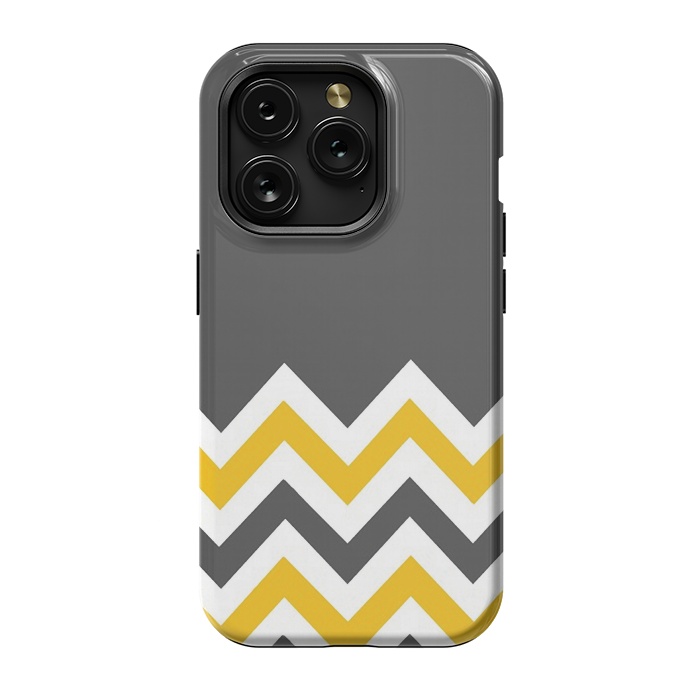 iPhone 15 Pro StrongFit Color Blocked Chevron Mustard Gray by Josie Steinfort 