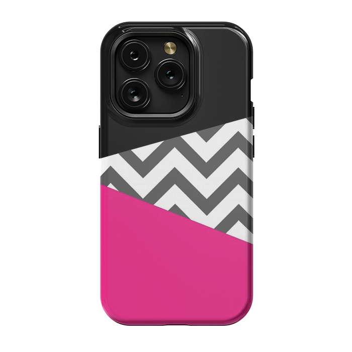 iPhone 15 Pro StrongFit Color Blocked Chevron Black Pink  by Josie Steinfort 