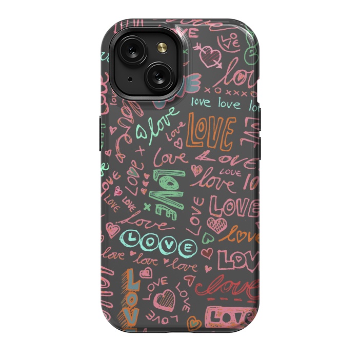iPhone 15 StrongFit Love Love Love ballpoint doodles by Micklyn Le Feuvre