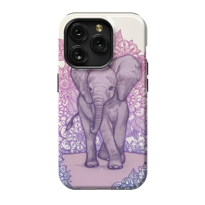iPhone 15 Pro StrongFit Cute Baby Elephant in pink purple and blue by Micklyn Le Feuvre