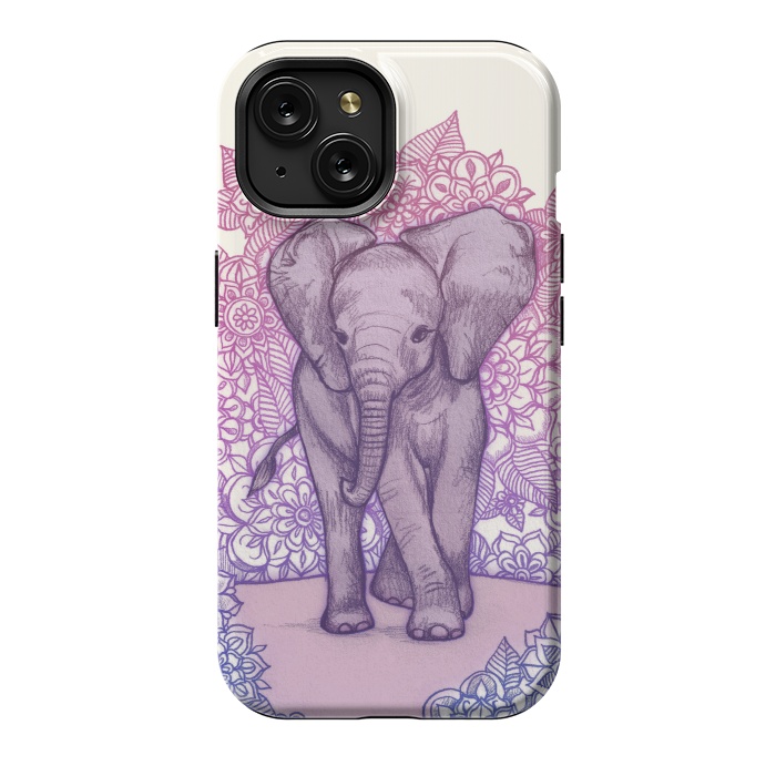iPhone 15 StrongFit Cute Baby Elephant in pink purple and blue by Micklyn Le Feuvre