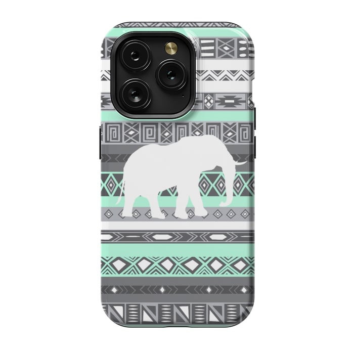 iPhone 15 Pro StrongFit Tiffany Elephant Aztec by Rex lambo