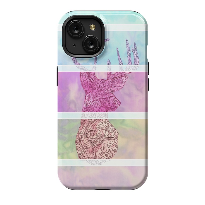 iPhone 15 StrongFit Deer Vintage Stripes Paisley Photo by Girly Trend
