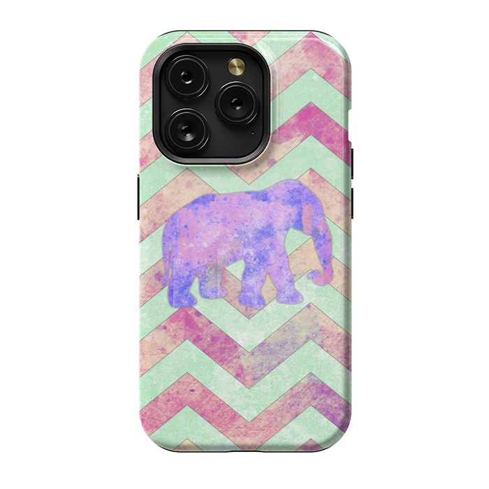 iPhone 15 Pro StrongFit Elephant Mint Green Chevron Pink Watercolor by Girly Trend