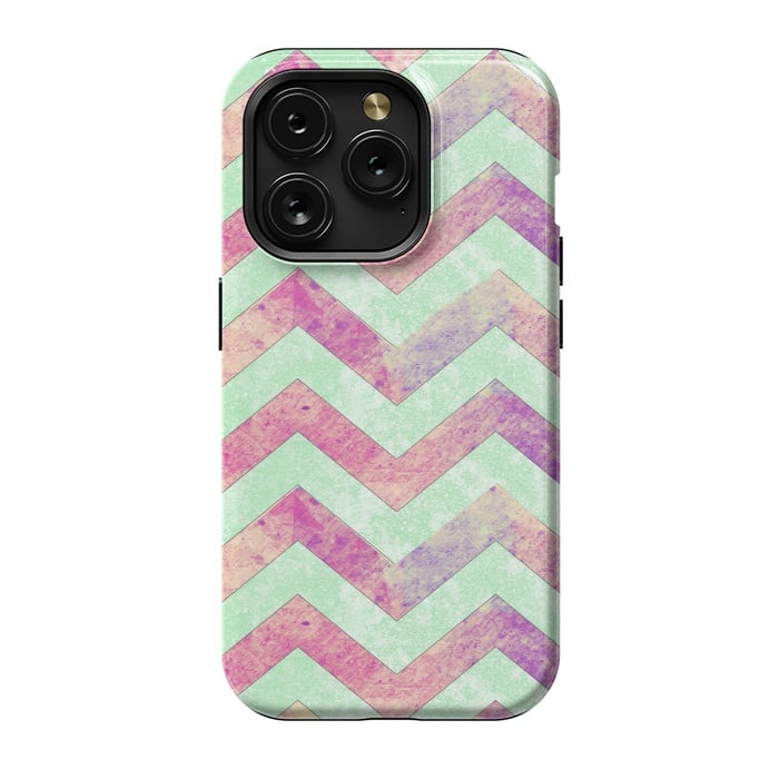 iPhone 15 Pro StrongFit Mint Pink Watercolor Chevron by Girly Trend