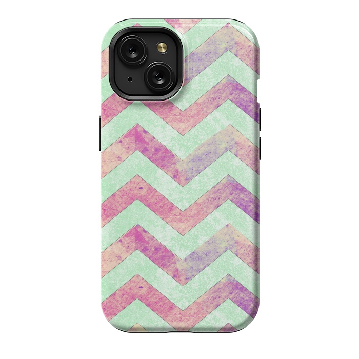 iPhone 15 StrongFit Mint Pink Watercolor Chevron by Girly Trend