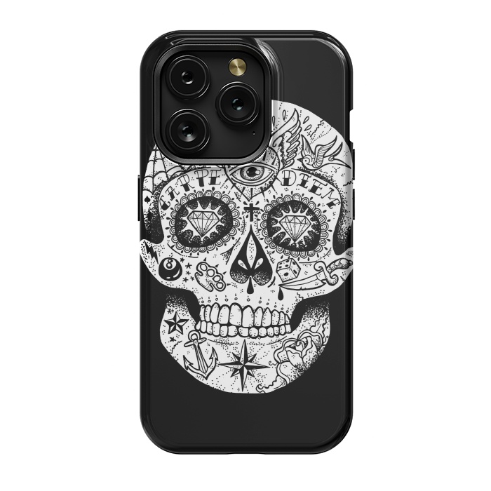 iPhone 15 Pro StrongFit Tattooed Skull by Mitxel Gonzalez