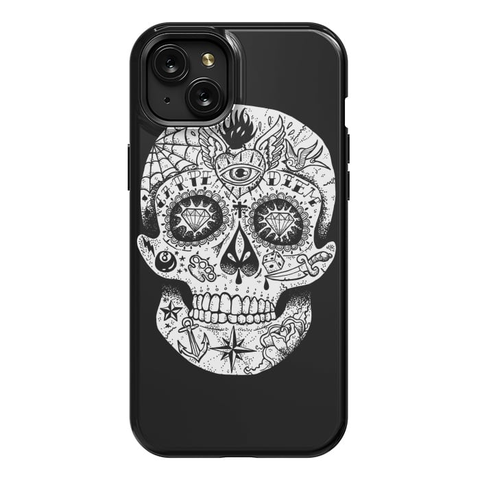 iPhone 15 Plus StrongFit Tattooed Skull by Mitxel Gonzalez