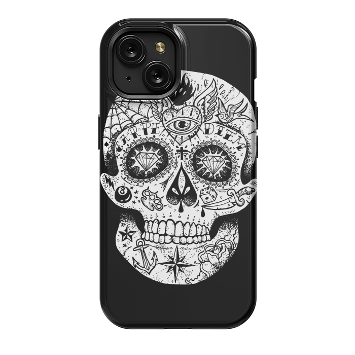 iPhone 15 StrongFit Tattooed Skull by Mitxel Gonzalez