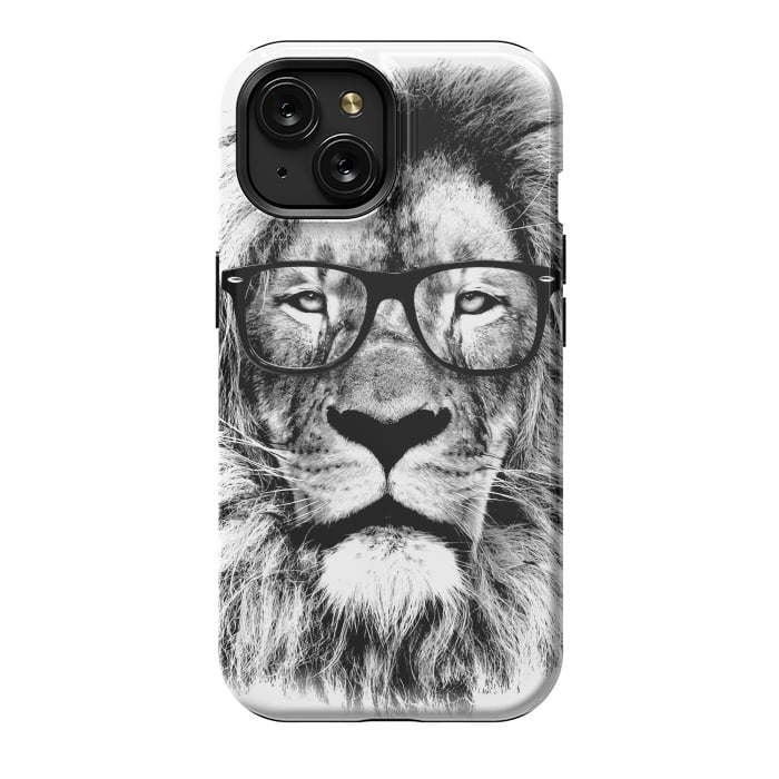 iPhone 15 StrongFit The King Lion of The Library by Mitxel Gonzalez