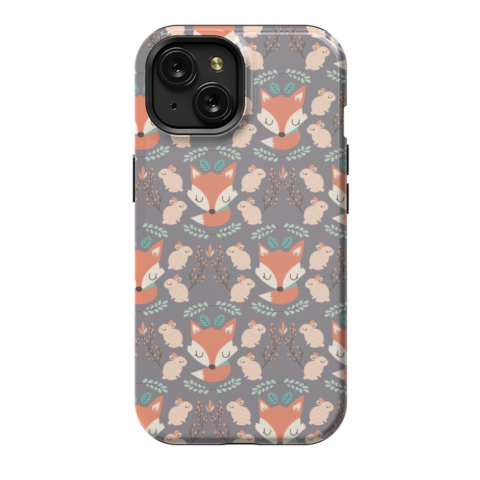 iPhone 15 StrongFit Foxes and bunnies by Maria Jose Da Luz
