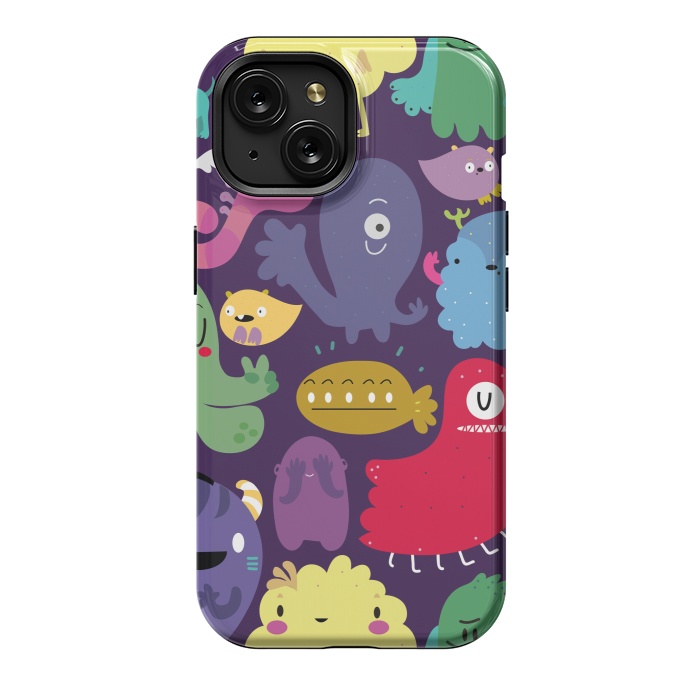 iPhone 15 StrongFit Colorful monsters by Maria Jose Da Luz