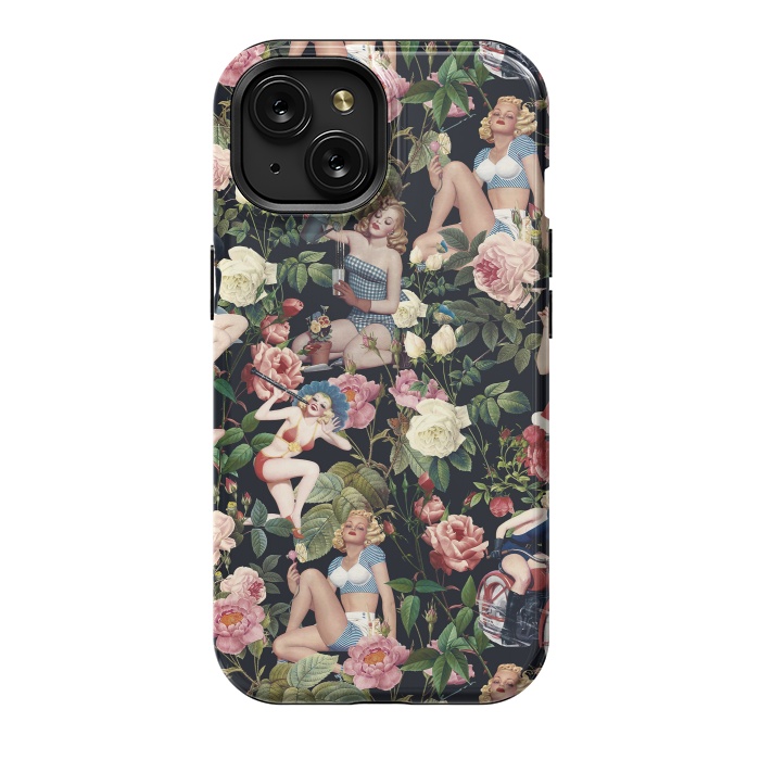 iPhone 15 StrongFit Floral and Pin Up Girls Pattern by Burcu Korkmazyurek
