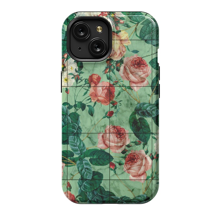 iPhone 15 StrongFit Floral and Marble Texture by Burcu Korkmazyurek