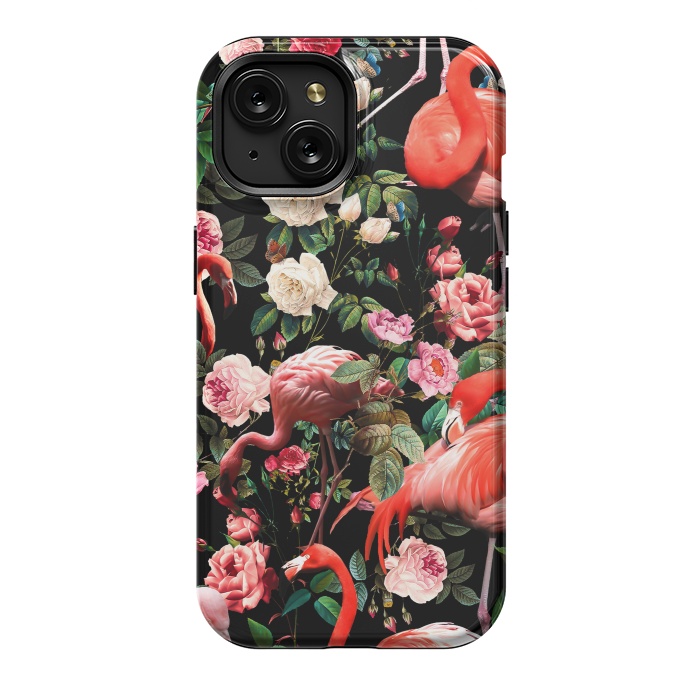 iPhone 15 StrongFit Floral and Flemingo Pattern by Burcu Korkmazyurek