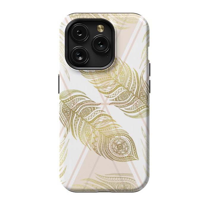 iPhone 15 Pro StrongFit Gold Feathers by Barlena
