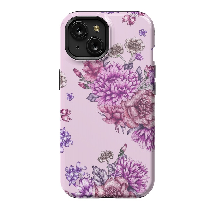 iPhone 15 StrongFit Pink Vintage Florals by ECMazur 