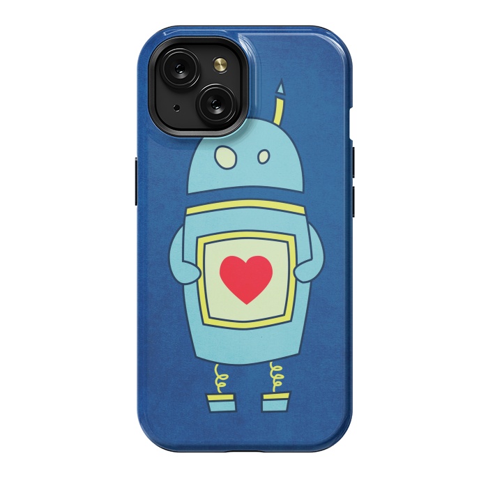 iPhone 15 StrongFit Clumsy Cute Robot With Heart by Boriana Giormova