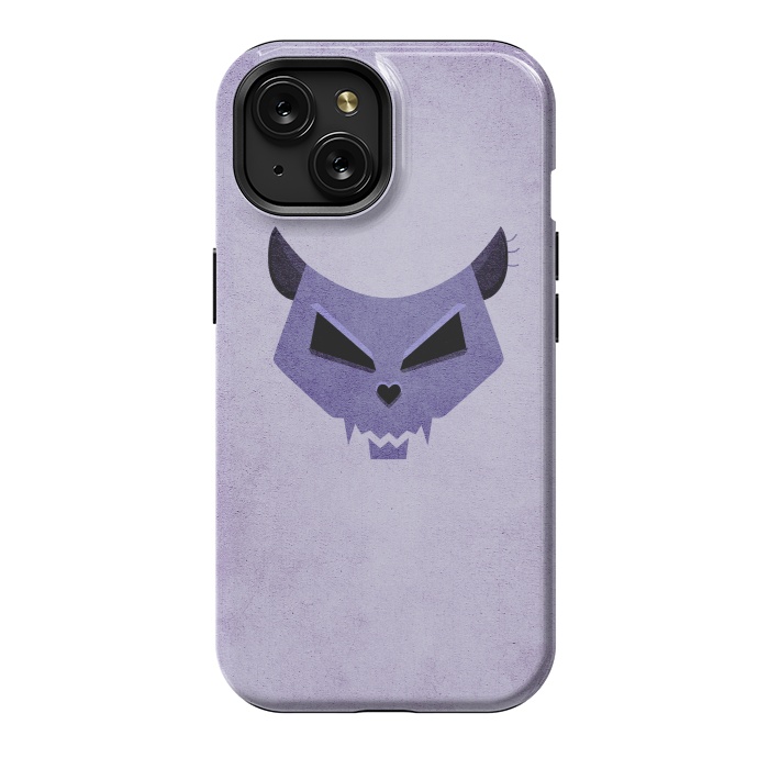 iPhone 15 StrongFit Purple Evil Cat Skull by Boriana Giormova