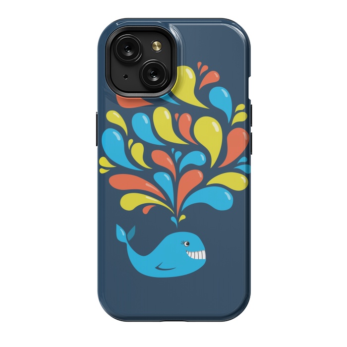 iPhone 15 StrongFit Cute Colorful Splash Cartoon Blue Whale by Boriana Giormova